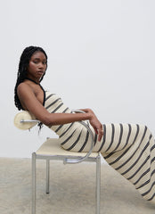 Octavia Contrast Stripe Knit Maxi Dress - Cream
