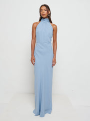 Odelle High Neck Chiffon Maxi Bridesmaid Dress - Dusty Blue