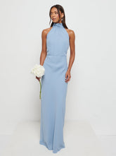 Odelle High Neck Chiffon Maxi Bridesmaid Dress - Dusty Blue