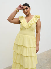 Opal Ruffle Maxi Dress Curve - Lemon