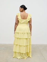 Opal Ruffle Maxi Dress Curve - Lemon