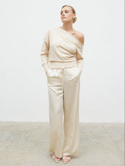 Paris Single Shoulder Knit Jumper - Beige