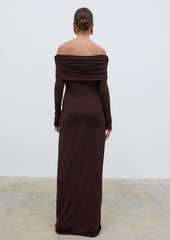 Perrie Bardot Jersey Maxi Dress - Brown