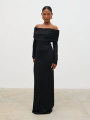 Perrie Bardot Lurex Jersey Dress - Black