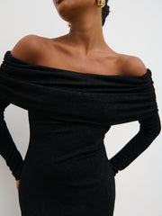 Perrie Bardot Lurex Jersey Dress - Black