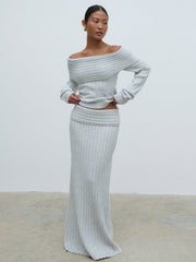 Petra Cosy Rib Knit Maxi Skirt - Grey Marl