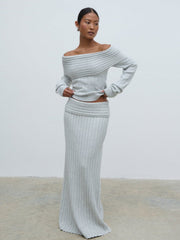Petra Bardot Cosy Rib Knit Jumper - Grey Marl