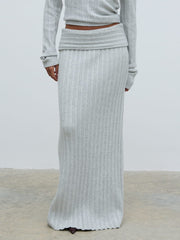 Petra Cosy Rib Knit Maxi Skirt - Grey Marl