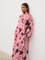 Petula Batwing Scarf Maxi Dress - Blush Watercolour Floral