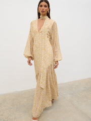 Petula Batwing Scarf Maxi Dress - Chartreuse and Lilac Abstract