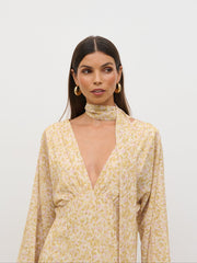 Petula Batwing Scarf Maxi Dress - Chartreuse and Lilac Abstract
