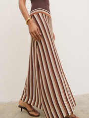 Phoebe Slash Neck Stripe Knit Maxi Dress - Brown