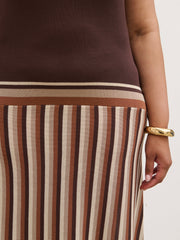 Phoebe Slash Neck Stripe Knit Maxi Dress Curve - Brown