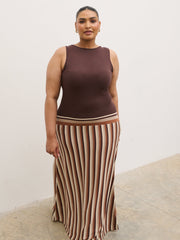 Phoebe Slash Neck Stripe Knit Maxi Dress Curve - Brown
