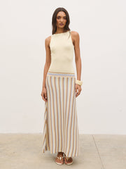 Phoebe Slash Neck Stripe Knit Maxi Dress - Lemon