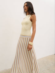 Phoebe Slash Neck Stripe Knit Maxi Dress - Lemon