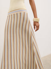 Phoebe Slash Neck Stripe Knit Maxi Dress - Lemon