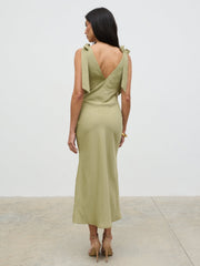 Piper Tie Midaxi Dress - Olive