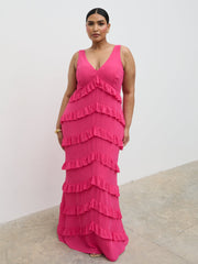 Piper Ruffle Maxi Dress Curve - Fuchsia