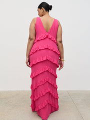 Piper Ruffle Maxi Dress Curve - Fuchsia