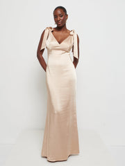Piper Tie Maxi Bridesmaid Dress - Bronze