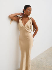 Piper Tie Midaxi Satin Dress - Gold