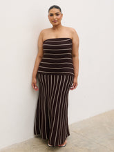Pixie Bandeau Stripe Knit Long Midaxi Dress Curve - Brown