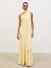 Porto One Shoulder Godet Maxi Dress - Lemon