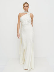 Porto One Shoulder Godet Maxi Dress - Ivory