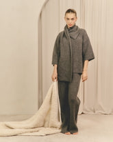 Beautrix Knit Attached Scarf Jumper - Charcoal