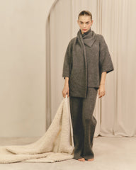 Beautrix Knit Attached Scarf Jumper - Charcoal