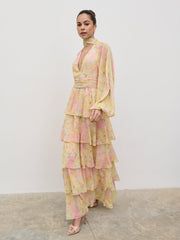 Anya Ruffle Maxi Dress - Pastel Multi Abstract Print