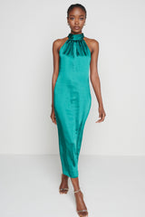 Raleigh Halter neck Tie Dress- Emerald Green