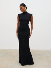 Reagan Pleated Knit Maxi Skirt - Black