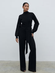 Reign Tie Waist Knit Jumpsuit - Black