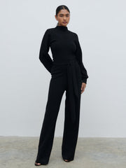 Reign Tie Waist Knit Jumpsuit - Black