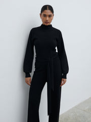 Reign Tie Waist Knit Jumpsuit - Black