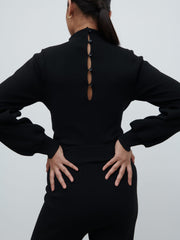 Reign Tie Waist Knit Jumpsuit - Black
