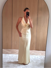 Reya Satin Corsage Maxi Dress - Lemon