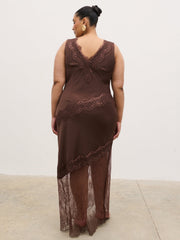 Robin Slip Lace Maxi Dress Curve - Chocolate Brown