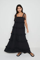 Rosetta Ruffle Midaxi Dress - Black