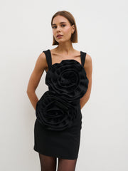 Rowena Corsage Mini Dress - Black