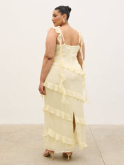 Rue Ruffle Maxi Dress Curve - Lemon
