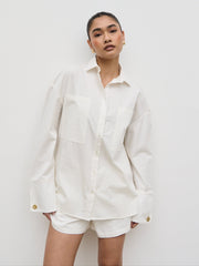 Ryleigh Cotton Poplin Shirt - White