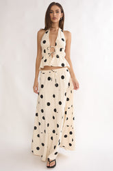 Under The Moons A-Line Maxi Skirt Polka Dot Beige