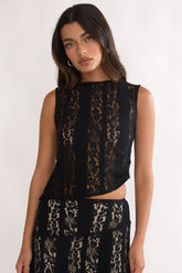 Eleesa Asymmetric Hem Top Lace Black