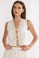 Beliza Tie Front Top White