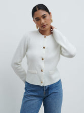 Sabrina Gold Button Knit Cardigan - Ecru