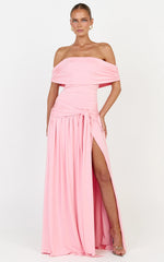 Off Shoulder Draped Sash Dress in Pink