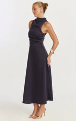 High Neck A Line Dress in Navy